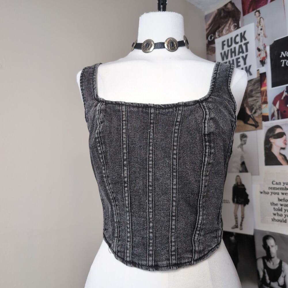 Denim Square Neck Western Corset Top